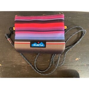 KAVU Crossbody Bag Multicolor Striped Canvas Rope Strap Small Pouch Travel Purse